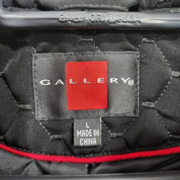 Womens Black Quilted Jacket By Gallery Full Zip Long Sleeve Zip Pockets Size L - Picture 6 of 11